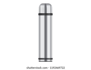 Realistic 3d vector metal steel thermos mock up traveller bottle on white background 