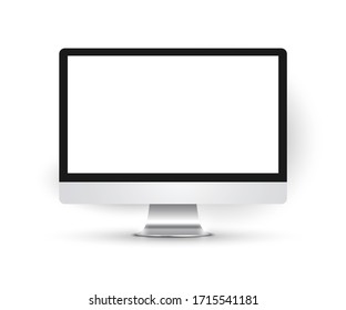 Realistic 3d Vector Monitor Isolated, Desktop Computer Realistic Mockup With Blank Screen For Your Design.