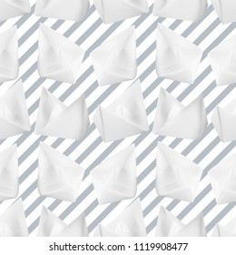 Realistic 3d Vector Paper Boats or Paper Ships Origami on Blue Background