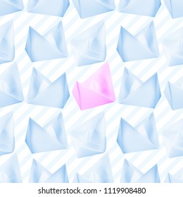 Realistic 3d Vector Paper Boats or Paper Ships Origami on Blue Background