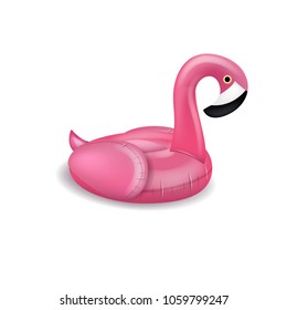 Realistic 3D vector pink flamingo float  inflatable swimming pool.