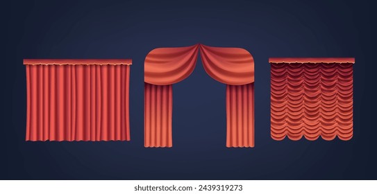 Realistic 3d Vector Velvet Red Theater Curtains, Rich And Heavy, Frame The Stage With A Dramatic Allure
