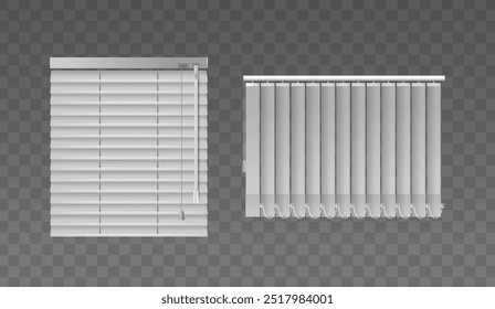 Realistic 3D Vector Window Blinds And Roller Blinds Isolated On A Transparent Background. High Quality Home Decor Render