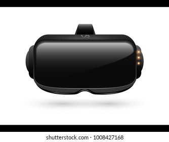 Realistic 3d Virtual Reality Headset Box Closeup front View. Futuristic Innovation digital cyberspace Technology Simulation Symbol. Vector stereoscopic vr mask device. Isolated on white background