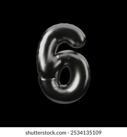 Realistic 3D volume chrome inflated balloon number six. Vector gray numeric symbol 6. Metallic typing even count symbol from air balloon. Cartoon puffy shape font icon. Kids arithmetic education