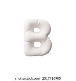 Realistic 3D volume inflated balloon white B uppercase letter of English alphabet. Vector render typing symbol from air balloon, puffy shape font icon. Stylized typographic object, kid education