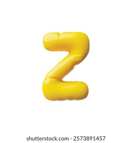 Realistic 3D volume inflated balloon yellow Z uppercase letter of English alphabet. Vector render type symbol from air balloon, puffy shape font icon. Stylized typographic object