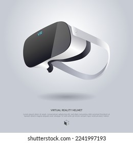 Ilustración realista 3d VR Headset. Modelo de afiche de gafas digitales de tecnología de realidad virtual vectorial. Dispositivo de innovación.