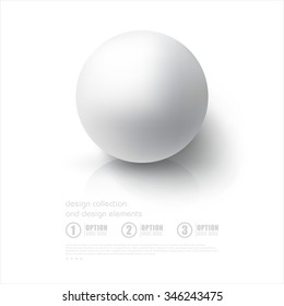 Realistic 3D White Ball. Ball on white background with reflection. Design Template for Mock Up. Vector illustration
