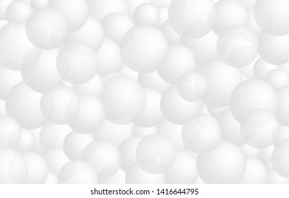 Realistic 3d white balls, balloons background, banner for presentation, landing page, web site. Abstract poster with text space
