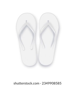 Realistic 3d White Blank Empty Flip Flop Closeup Isolated on White Background. Design Template of Summer Beach Flip Flops Pair Mockup. Vector