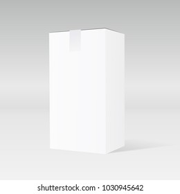 Realistic 3D White Cardboard Taped Box. EPS10 Vector