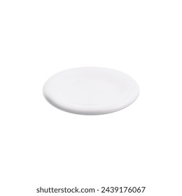 Realistic 3D white ceramic plate template. Porcelain tableware design isolated on white, ideal for cooking projects. Vector illustration of kitchen utensils from the side.