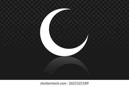 Realistic 3D white crescent moon vector with celestial glow on dark background. Perfect for Ramadan decorations, Eid greetings, and Islamic-themed designs. Elegant lunar phase illustration.