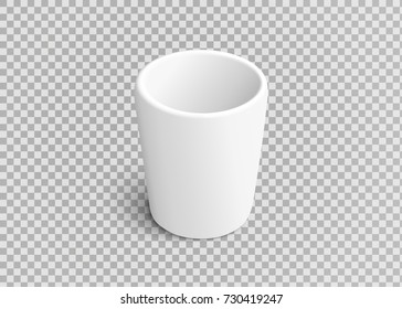 Realistic 3d white cup template isolated on a transparent background. Vector Mock Up in perspective view