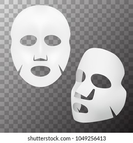 Realistic 3D White Facial Cosmetic Sheet Mask. EPS10 Vector
