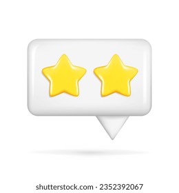Realistic 3d white glossy dialog speech bubble with golden star. Cartoon 3d customer rating feedback, user rating box, best quality review. Vector illustration isolated on white background