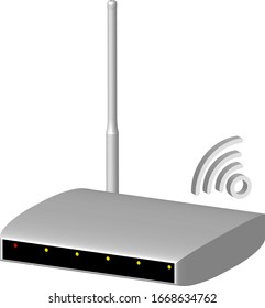 Realistic 3D white router on transparent background with wifi symbol, isolated