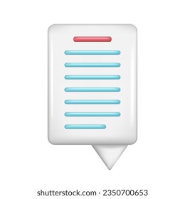 Burbuja real 3d de discurso blanco, botón de mensaje, caja de chat con notificación de discurso de charla. Elemento 3d brillante, icono de diálogo, símbolo de burbuja. Ilustración del vector aislada en fondo blanco