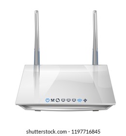 Realistic 3D wireless router isolated on white background. Source of wi-fi and the Internet. Vector illustration