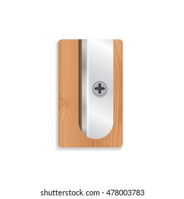 Realistic 3d Wood Pencil Sharpeners Vector Illustration on White Background