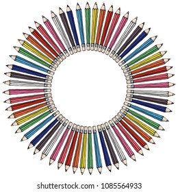 Realistic 3d wooden colored pencils isolated on white background. Set of pencil colorful for school vector illustration