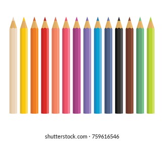 Realistic 3d Wooden Colored Pencils Isolated On White Background. Set Of Pencil Colorful For School Vector Illustration