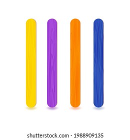 Realistic 3D wooden colored, or plastic sticks.
For ice cream or frozen juice, covid test or medical throat examination. Isolated items on white background.

