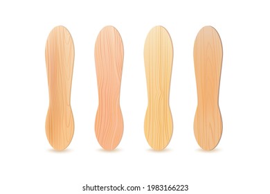 Realistic 3D wooden or plastic sticks.
For ice cream or frozen juice, coronavirus test or medical throat examination. Isolated items on white background.

