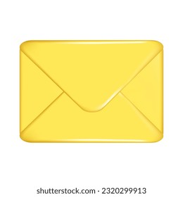 Sobre de correo cerrado realistas en 3d amarillo. Elemento postal 3d decorativo, icono de correo, símbolo postal. Ilustración del vector abstracto aislada en un fondo blanco