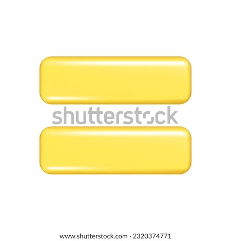 Realistic 3d yellow equal sign. Decorative result 3d element, education maths icon, mathematical equality symbol. Abstract vector illustration isolated on a white background
