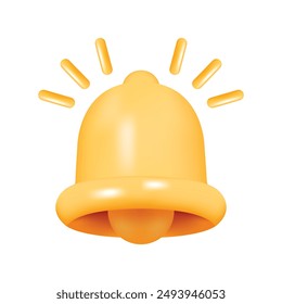 Realistic 3D Yellow Handbell and bell Illustration. Notification Yellow Ringing Bell  icon for Social Media Reminder. Vector.