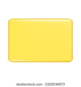 Realistic 3d yellow rectangular frame, button icon. Decorative 3d element, web icon symbol. Abstract vector illustration isolated on a white background