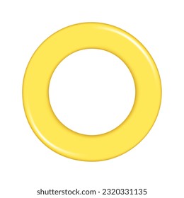 Realistic 3d yellow round ring frame, sphere shape. Decorative spherical 3d element, ring icon, geometric circle symbol. Abstract vector illustration isolated on a white background