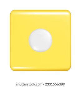 Realistic 3d yellow square shape with dot or point sign. Decorative square button icon, 3d button symbol element. Abstract vector illustration isolated on white background