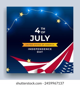 Realistic 4th of July Banner With Beautiful Lighting Design