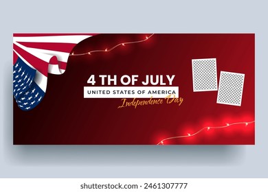 Realistic 4th of July Horizontal Banner Design transparent background
