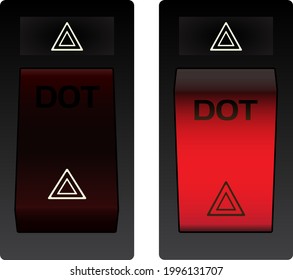 Realistic 4-ways hazard switch knob with Departments Of Transportation - DOT mark in activated and deactivated condition illustration vector.