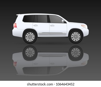 Realistic 4x4 car model. All elements car in groups on separate layers. The ability to easily change the color. vector luxury car illustration. Side view. White body color. Auto service. Wash. Repair.