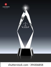 Realistic 5 Star Award Vector Glass Trophy In Crystal Shape