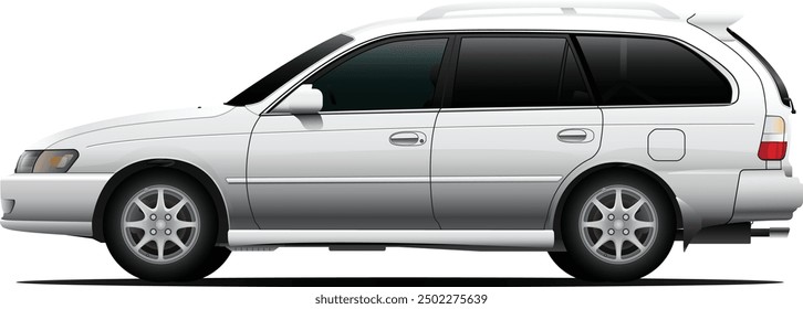 Coche de carro deportivo japonés realista de los años 90 en color blanco perla Especificación japonesa con decoración blanca en Vector de ilustración de fondo transparente.