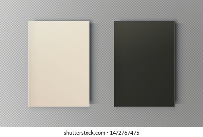 Realistic a4 paper frame template on transparent background. Isolated black and white brochure poster mock up set.