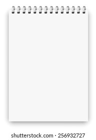 Realistic a4 size spiral vertical vector lined notebook isolated on white