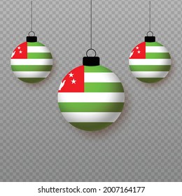 Bandera abjasia realista con globos de luz voladores. Elementos decorativos para las fiestas nacionales.