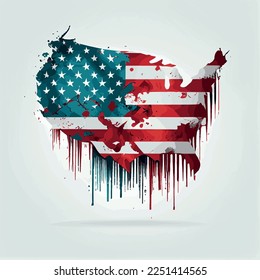 Realistic abstract flag of USA in the form of a map of america, independence day of the country, national traditions - Vector illustration