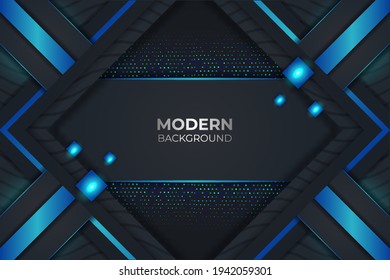 Realistic Abstract Geometric Square Modern Glow Blue Background with Halftone Effect