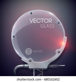 Realistic abstract geometric template with electric glass sphere on dark background isolated vector illustration