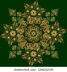 Realistic abstract golden seamless pattern. Elegant light and shine vector template on green background. Vector golden gradient seamless texture. Metallic elements for frame, ribbon, banner, mandalas.