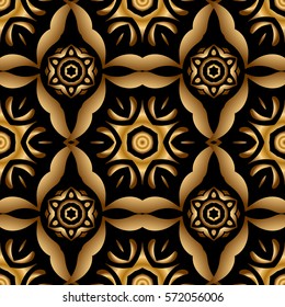 Realistic abstract golden seamless pattern. Vector golden gradient seamless texture. Metallic elements for frame, ribbon, banner, mandalas. Elegant light and shine vector template on black background.