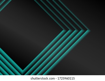 Realistic abstract papercut-out background. Multi paper layer style. Carving vector illustration with dark geometric theme and cyan neon glow effect.